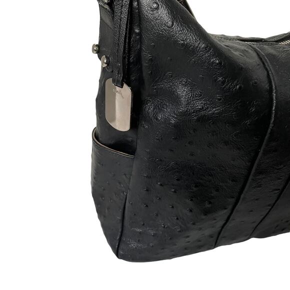 Furla Soho Hobo Bag Leather Shoulder Top Handle Ostrich Embossed $398 Black EUC - Picture 6 of 13